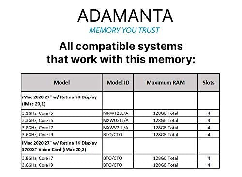 Adamanta 128Gb (4X32Gb) Memory Upgrade For 2020 Apple Imac 27'' W/Retina 5K Display & 2019 Apple Imac 27'' W/Retina 5K Display D